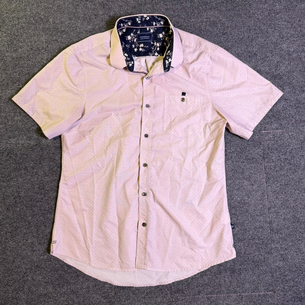7Diamonds Mens 4 Way Stretch Short Sleeve Button Down Shirt Pink SMK-6802 Medium